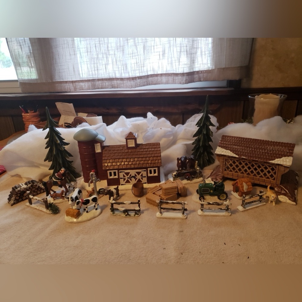 Christmas Village Barn and Covered Bridge Collection